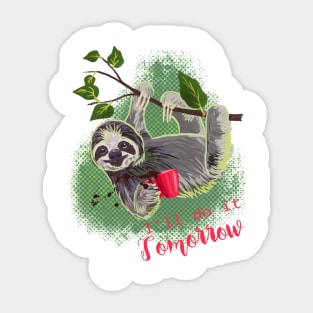 Sloth with coffee mug tropical pribt Sticker